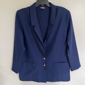 Women’s Vintage Graff Navy Blazer With Gold Buttons Size 14 Shoulder‎ Pads